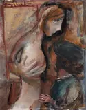 Garry Shead, Artist and Model, oil and collage on paper