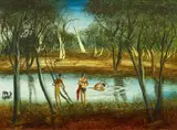 Untitled (Swimmers) by Pro Hart, oil on board, sold Jun 2015