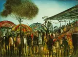 Untitled (Racetrack series) by Pro Hart, oil on board, sold Jun 2015
