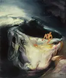 Untitled (Figure in Psychoscape) by James Gleeson, oil on board, sold Jun 2015