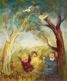 David Boyd, Three Children Playing in the Bush III, oil on board