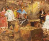 The Wool Shed Hop by Hugh Sawrey, oil on canvas on board, sold Jun 2015