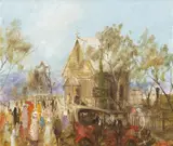 The Church on the Rise by Hugh Sawrey, oil on canvas, sold Jun 2015