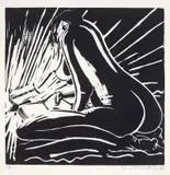 Brett Whiteley, Warming and Reading 1981, 1981, linocut