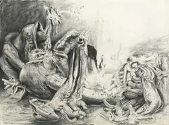 James Gleeson, Study for Landscape with Anthropomorphic Ambitions 1984, 1984, charcoal on paper