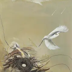 Brett Whiteley, Untitled (Heron, Rain and Wind) 1973, 1973, oil and mixed media on board