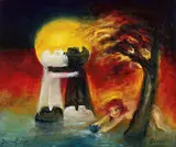 David Boyd, Europa Placing a Blue Rose from the Monolith Pool 2000, 2000, oil on board