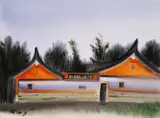 Old Houses in Kinmen by Shiy De-jinn, 1977, Watercolor on paper, sold Dec 2006