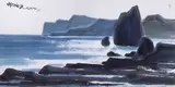 Shiy De-jinn, Northern Seafront, 1979, Mounted scroll, ink and color on paper