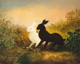 Peter Zokosky, Two Hares, 1988, Oil on canvas