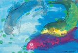 Walasse Ting, Fishes (Koi), c. 1988, Acrylic on ricepaper, mounted onto canvas