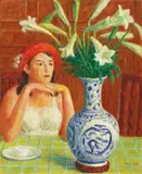 Lee Shih-chiao, Girl and Lily, 1982, Oil on canvas