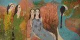 Boi Tran, Elegant in Hue (triptych), Lacquer on panel