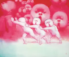 Yin Kun, Boys Pushing Mao, 2007, Oil on canvas