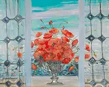 Michel Henry, Coquelicots aux vitrails, Oil on canvas