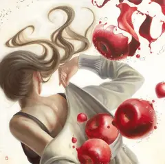 Kana Watanabe, Apple Gravitation, 2010, Oil and tempera on canvas mounted onto board