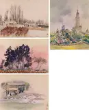 Zhang Chongren, Landscape (a set of 4), 1955, Watercolor on paper