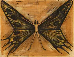 Bernard Buffet, Femme nue et papillon-Zizi, 1959, Ink, mixed media on paper mounted on board