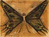 Bernard Buffet, Femme nue et papillon-Zizi, 1959, Ink, mixed media on paper mounted on board