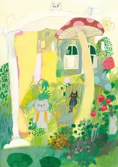 Tomoko Nagai, House of The Little Bear, 2010, Watercolor, ink, color pencil, pencil, collage on paper 
mounted on panel
