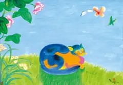 Dennis Hwang, Cat and Butterflies, 1984, Ink and color on paper