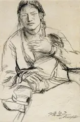 Tibet Series Sketch by Chen Yifei, Charcoal on paper, sold Jun 2006