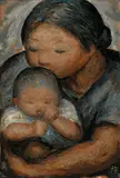 Lin Wen-chiang, Mother and Son; Sisters (a set of 2), 1991, Oil on canvas