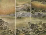 Kim Bo Min, Evening Return; Dawn Fog;  Night Flight (triptych), 2010, Tape, colors and Korean ink on linen, mounted onto board