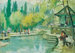 Liu Guoshu, Lakeside, 1974, Oil on canvas