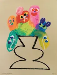 Vase 5 by Jon Burgerman, 2021, Oil stick on paper, offered Dec 2023