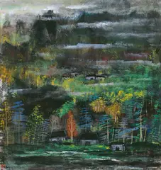 Lin Fengmian, Autumn Haze, 1950, Ink and color on paper