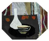René Genis, Les Pàquerettes au vase noir, Oil on cardboard