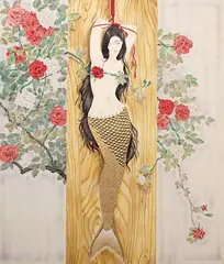 Toul Otsuki, Siren, 2022, Mixed media Gold leaf  on board