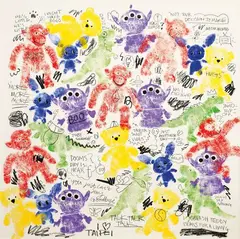 Just Another Day by Rhys Brown, 2022, Ink and oil pastel on canvas, sold Jun 2023