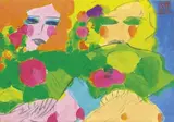 Two Nudes with Fans by Walasse Ting, Acrylic on paper mounted onto canvas, sold Dec 2013