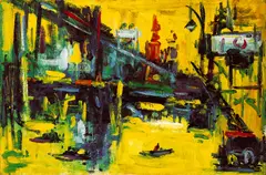 Chua Hu, Iron Bridge Series, 1970, Oil on board
