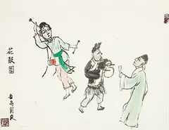 Guan Liang, Chinese Opera Figures, Ink and color on paper