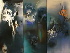 Tung Hsin Ru, Trace of Realm 1998-1 (triptych), 1998, Mixed media on canvas