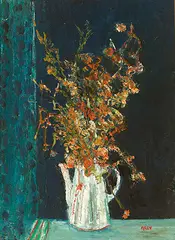 Michel Maly, Bouquet à la cafetière, Oil on canvas
