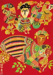 Hong Tong, Guanyin & Matsu, c.1970-1980, Oil, watercolor, ink on stencil