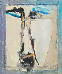 Chuang Che, Self-portrait, c. 1990-1996, Mixed media on canvas,collage