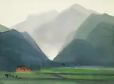Shiy De-jinn, Old House under the Mountains, 1980, Watercolor on paper
