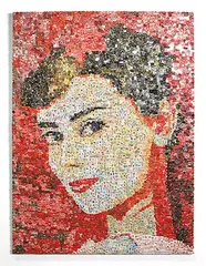 Ng Lung Wai, Audrey Hepburn, 2015, 1960s European stickpin badges on canvas