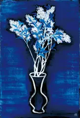 Sanyu, Vase of Flower with Blue Ground, 1956, Oil on canvas