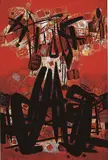Chu Teh-chun, Composition No. 53 (Village de pluie rouge, maison de nuage blanc), 2008, Woodblock print, edition no. 49/140