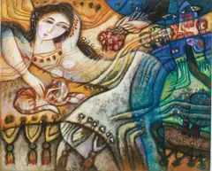 Heshi Yu, Woman with a Cat, 1993, Acrylic on canvas