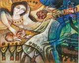 Heshi Yu, Woman with a Cat, 1993, Acrylic on canvas