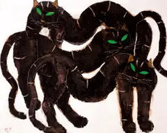Popo Iskandar, Tiga Kucing (Three Cats), 1996, Oil on canvas