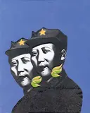 Li Shan, Rouge Series - Double Mao, 2005, Oil on canvas, collage