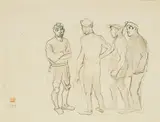Hung Jui-lin, Mineworkers, 1957, Light ink, charcoal pencil on paper